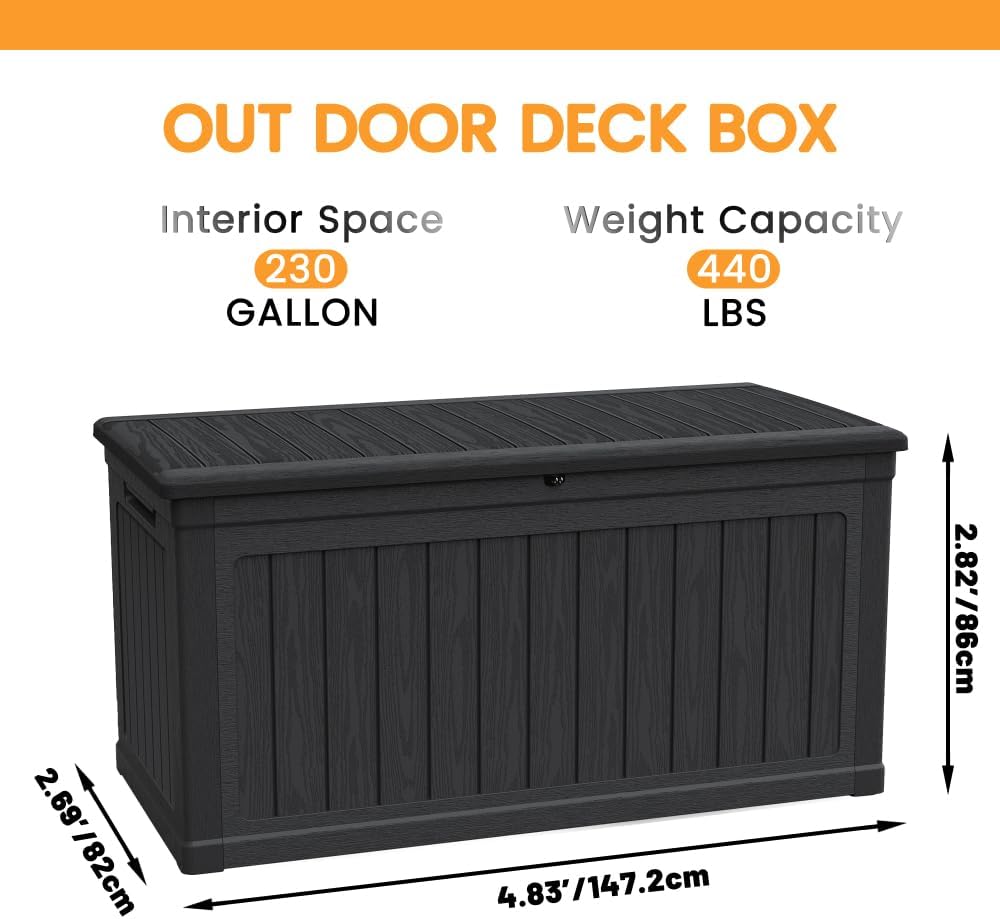 230 Gallon Large Outdoor Storage Deck Box XXL Patio Furniture Storage, 440 lb...