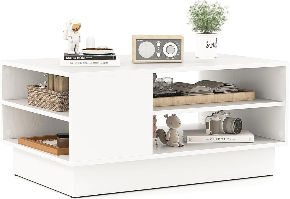 GIANTEX Coffee Table with Storage, 2-Tier Centet Table, White