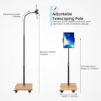 wishacc Tablet Floor Stand for Bed - Gooseneck Tablet Holder Mount with Adjustable Height and 4 Wheels, Compatible with iPad mini Air Pro 12.9/9.7, Galaxy Tab, Kindle, Cell Phones (4.7"-13")