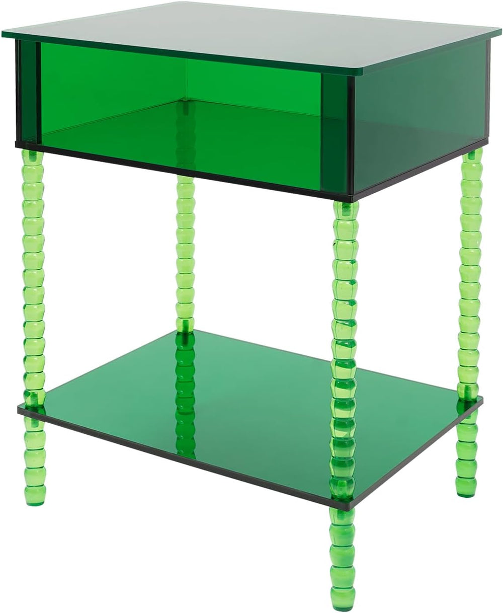 3 Tier Side Table, Acrylic End Table with Storage Shelf, Floorstanding Nights...