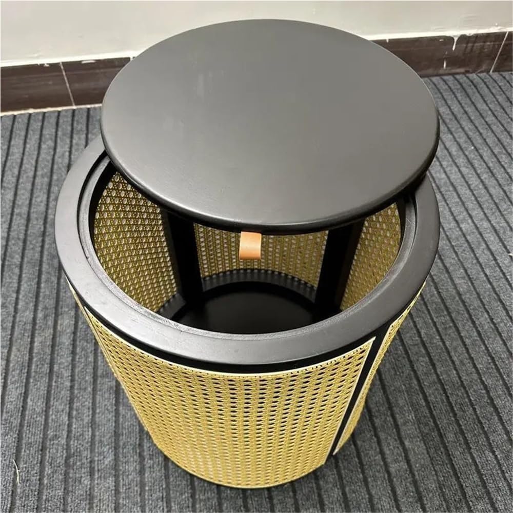 Round Rattan Storage Side Table Wooden Stool Stylish Woven Storage Solution V...