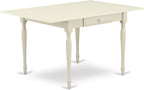 East West Furniture MZLA3-LWH-06 3 Piece Kitchen Table & Chairs Set Contains a Rectangle Dining Table with Dropleaf and 2 Shitake Linen Fabric Upholstered Chairs, 36x54 Inch, Linen White