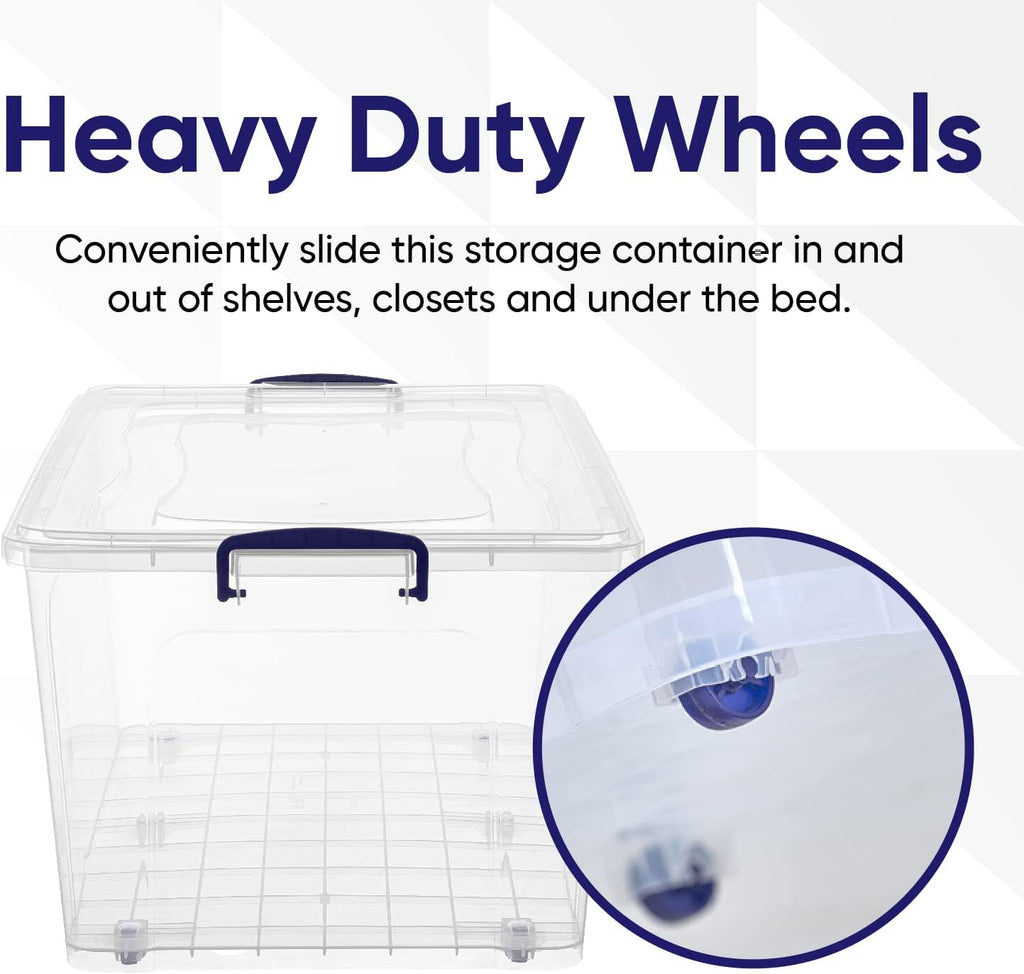 Superio Storage Bins with Lids- Clear Boxes for Organizing, Stackable Plastic Containers- BPA Free, Non-Toxic, Odor Free, Organizer for Home, Office, Dorm (6 Pack, 85 Qt (Wheeled))
