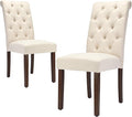 Tufted Dining Chairs Set of 2, Upholstered Parsons Dining Room Chairs, Fabric Kitchen Side Chair with Wood Legs, Beige