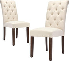 Tufted Dining Chairs Set of 2, Upholstered Parsons Dining Room Chairs, Fabric Kitchen Side Chair with Wood Legs, Beige