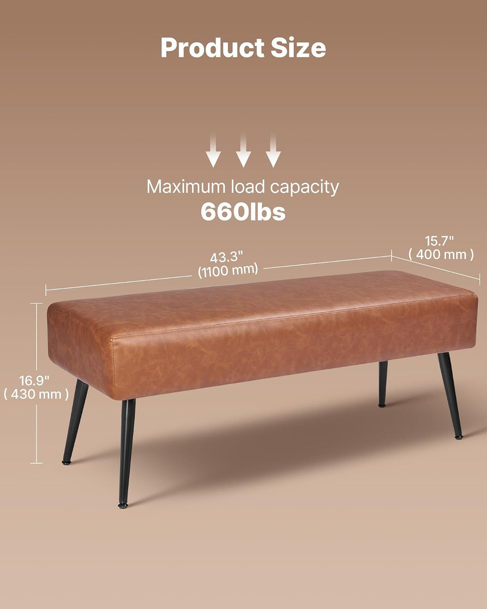 VEVOR Leather Bedroom Bench, PU Leather Bench with Metal Legs and with Stitch...