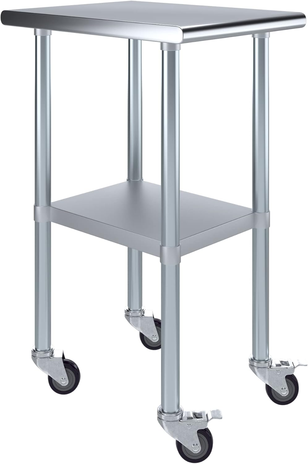 AmGood 24" x 18" Stainless Steel Work Table with Casters | Heavy Duty Metal Utility Table On Wheels | Kitchen Island Cart