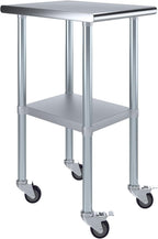 AmGood 24" x 18" Stainless Steel Work Table with Casters | Heavy Duty Metal Utility Table On Wheels | Kitchen Island Cart