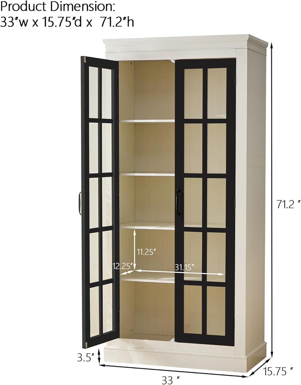 roomfitters 71.2'' Pantry Cabinet with Glass Door, Farmhouse Display ...