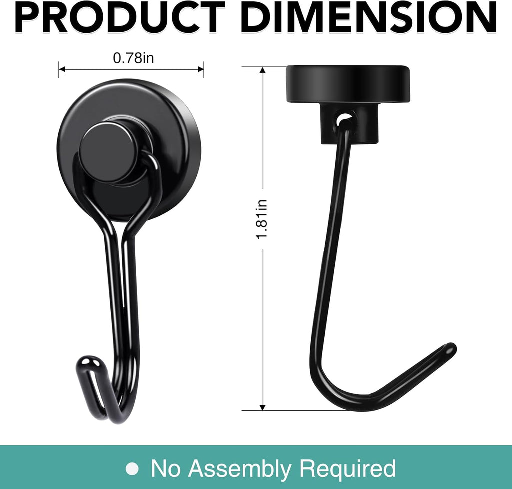 MIKEDE 12 Pack Magnetic Hooks, 40Lbs Heavy Duty Neodymium Magnet Hooks Black Magnetic Swivel Hooks for Hanging, Rust Proof Strong Magnets with Hook Magnetic Metal Hanger for Toolbox, Storage
