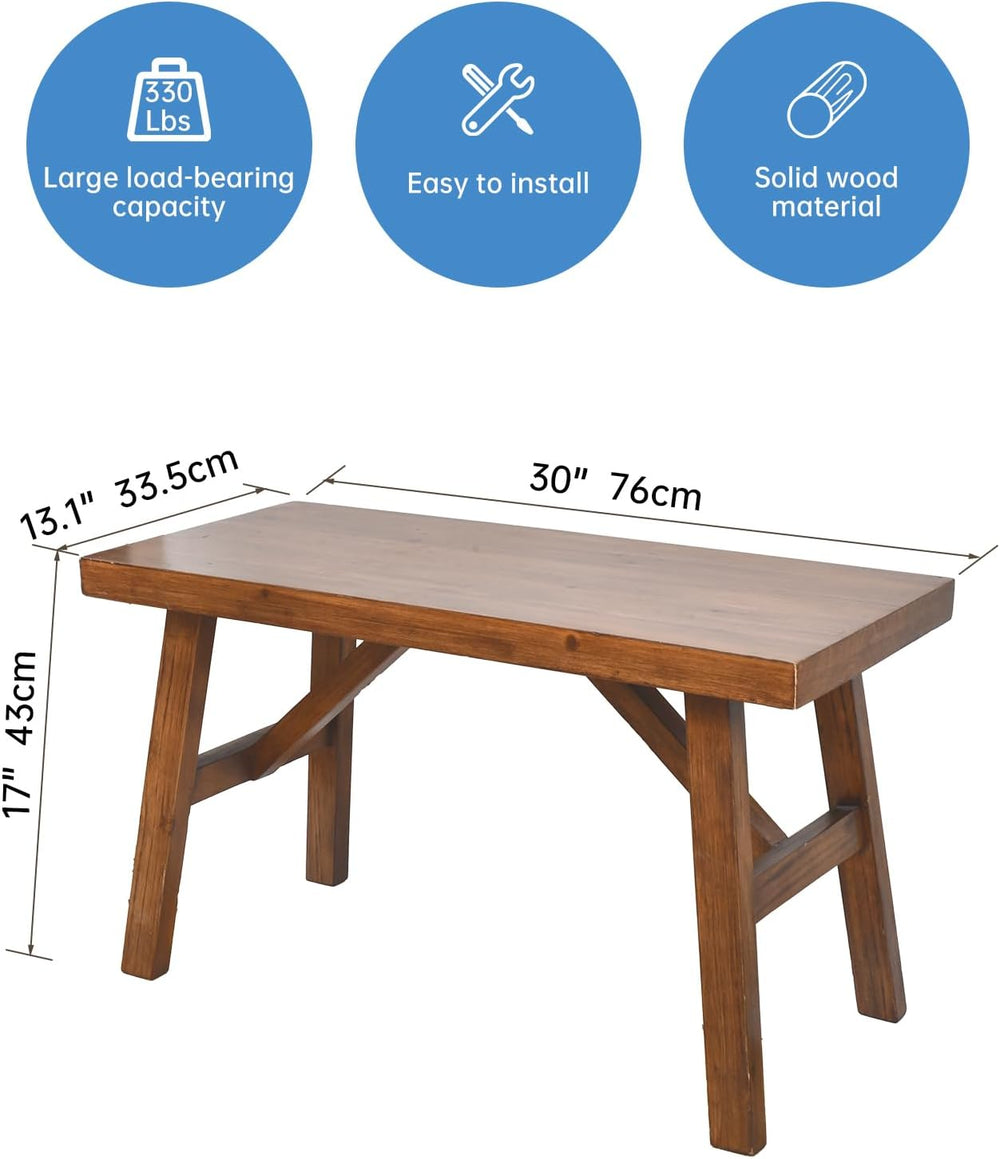 FUIN 30" Solid Wood Farmhouse Bench - Rustic Entryway, Living & Dini...