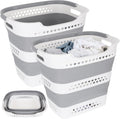 2 Pcs Collapsible Laundry Baskets for Dirty Clothes, 43L Plastic Laundry Hamper for Dorm Bedroom, Space Saving Pop-Up Laundry Hamper Container, Durable Foldable Laundry Basket with Handles (Grey)