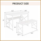 VECELO 43.3" Kitchen Dining Table Set for 4, Heavy-Duty Steel Frame & Wood-Grain Tabletop, Space-Saving Dinette Sets with 2 Benches for Breakfast Nook and Small Space, White