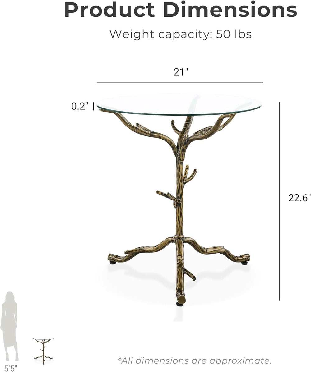 24/7 Shop at Home Lalia Modern Round End Table with Nature-Inspired Branch Ba...