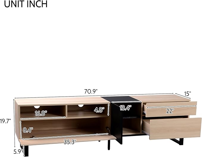 Bellemave TV Stand for TVs up to 80", Modern Entertainment Center with Cabinets, Drawers & Open Shelves, Wooden Media Console with Storage for Living Room, Bedroom & Home Theatre (Natural Wood)