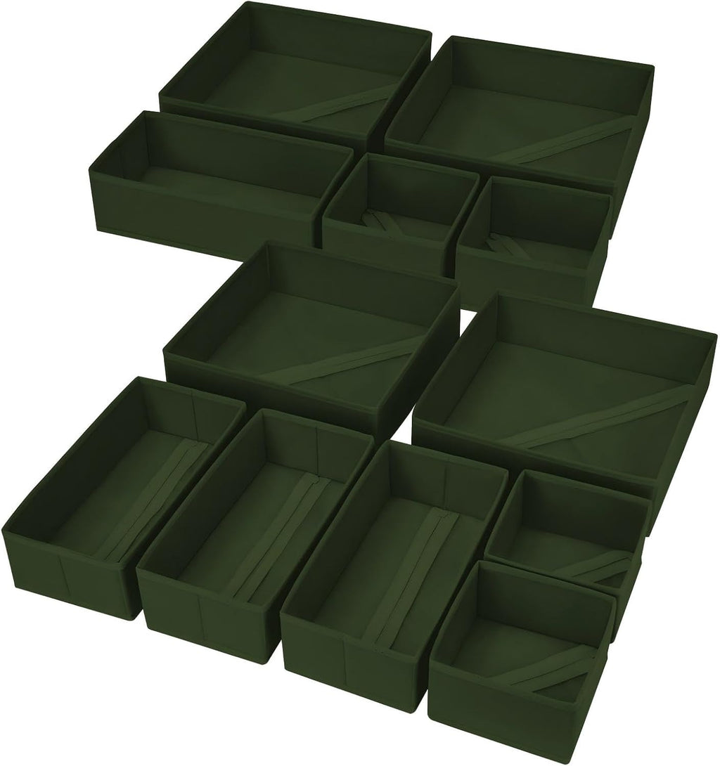 DIMJ Drawer Organizer Clothes, 12 Pack Dresser Organizer, Foldable Closet Organizers and Storage, Fabric Dresser Bins, Drawer Dividers for Nursery, Baby Clothes, Underwears, Sock (Green)