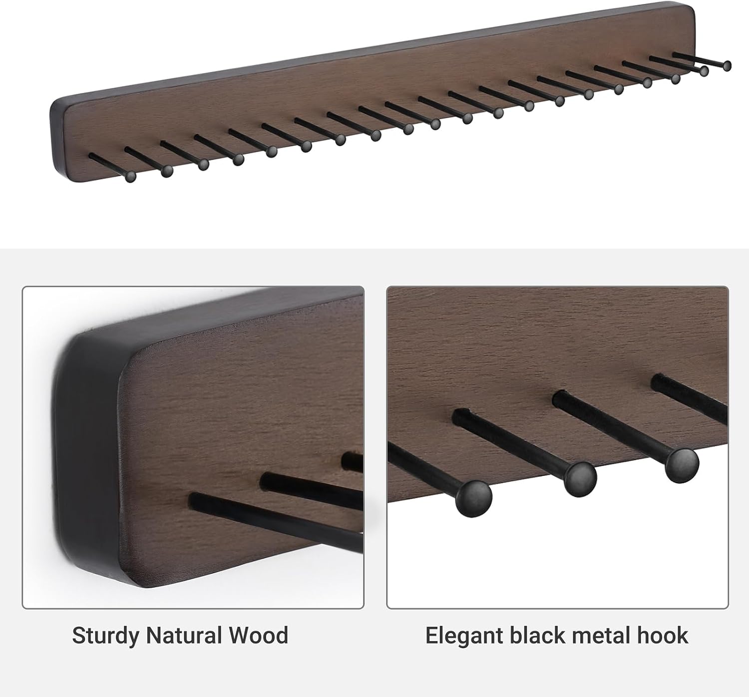 Mkono Tie Rack Wall Mounted Belt Hanger Holder Rustic Wood Tie Organizer for Men Closet Max up 20 Storage for Ties Belts Scarf