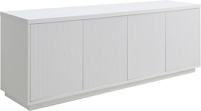 Henn&Hart Fluted TV Stand for TVs up to 75" with 2 Concealed Ribbed Storage Cabinets and Adjustable Shelves for Living Room, Family Room, or Office, Cloud White