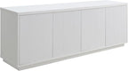 Henn&Hart Fluted TV Stand for TVs up to 75" with 2 Concealed Ribbed Storage Cabinets and Adjustable Shelves for Living Room, Family Room, or Office, Cloud White
