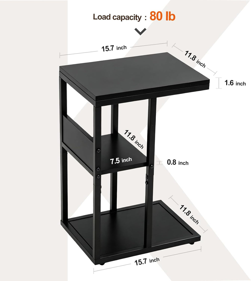 King Oasis 3-Tier Black Metal Side Table - Industrial End Table & Nightst...