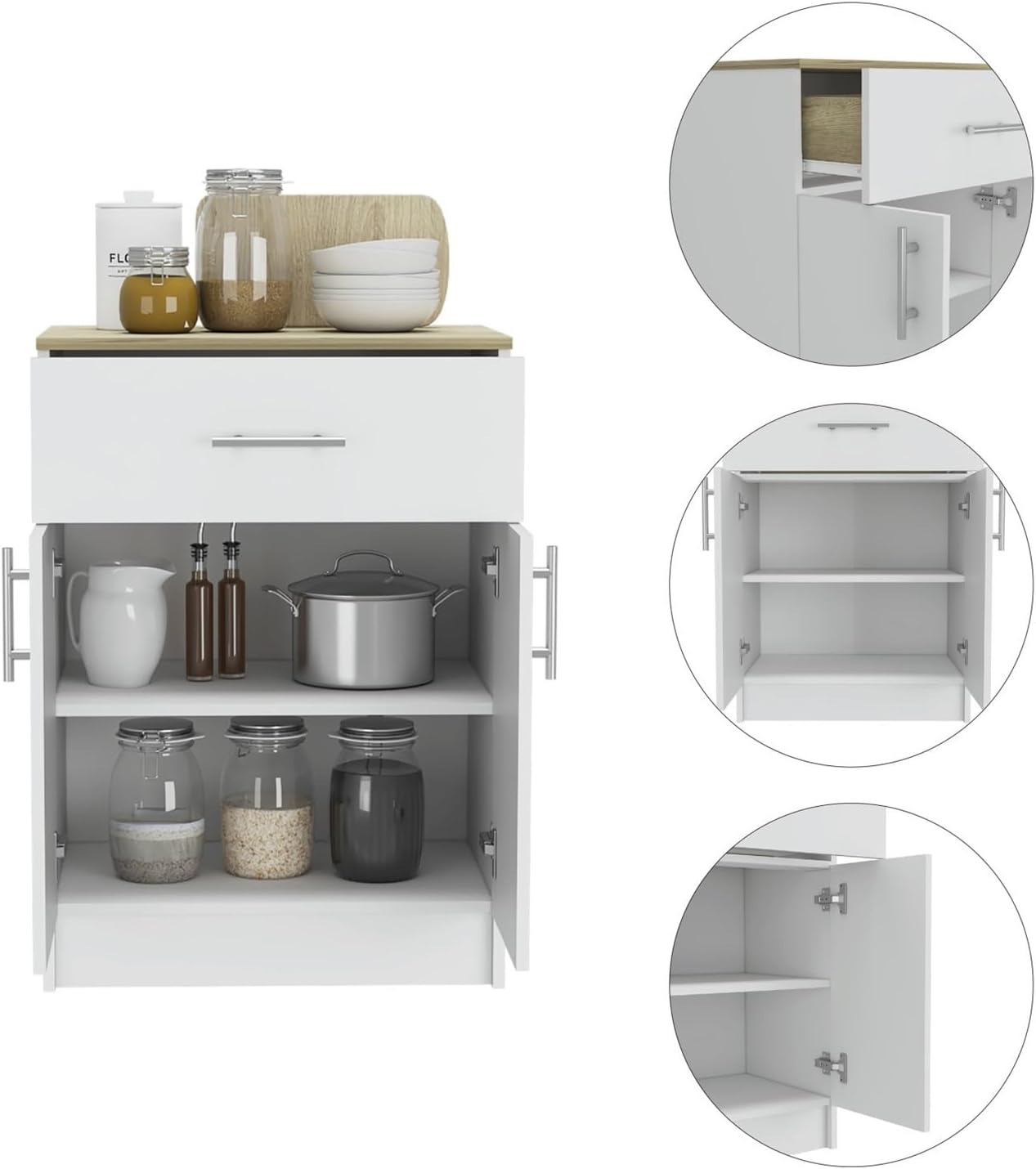 Pantry Cabinet, One Drawer, One Double Door Cabinet with Two Shelves,for Kitchen