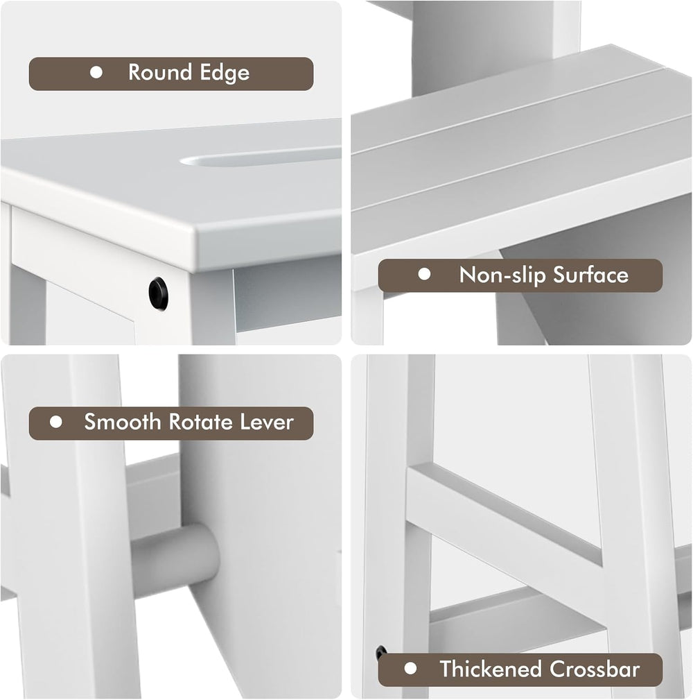 Giantex 3 Tier Folding Step Ladder, Multifunction 3-in-1 Wood Step Stool, Dis...