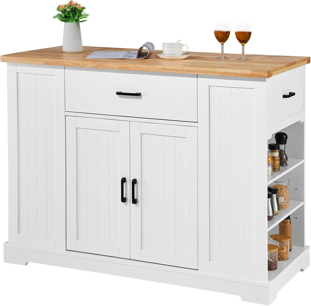 VEVOR 46" Wood Top Breakfast Bar with Storage Cabinet, Farmhouse Kitchen...