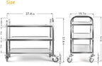 uyoyous 3 Tier Stainless Steel Utility Cart 37"x20"x37" Commercial Heavy Duty Rolling Cart Food Storage Service Trolley with 360°Rotatable Wheels for Kitchen Hotel Restaurant Home Use