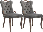Grey Velvet Dining Chairs Set of 2，Modern Upholstered Dining Room Chairs with Tufted Back and Wood Handles, Curved Solid Wood Legs, Sillas de Comedor