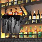 94.4in Wine Rack Wall Mounted, Modern Wine Storage Rack Wall Mounted with Wine Glass Holder, Liquor Shelf, Bar Shelves for Liquor Bottles (3TIERS Black, 94.48 * 7.87 * 33.85INCH)