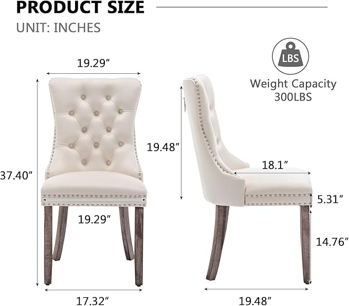 Velvet Dining Chairs Set of 2,Upholstered Dining Chairs with Ring Pull Trim and Button Back,Modern Seating for Kitchen, Bedroom & Living Room(Beige)