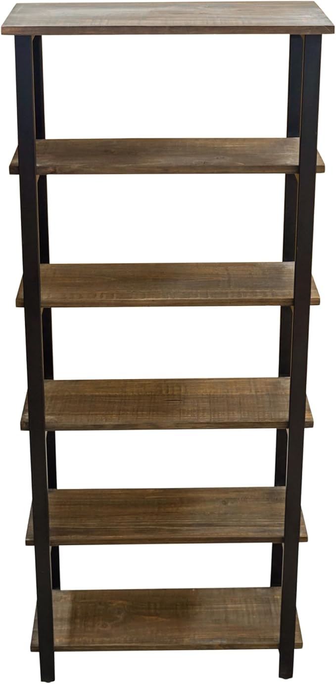 Pomona 6-Tier Bookcase – 70" Tall Solid Wood with Metal Frame Bookshelf – Durable Industrial Storage for Home Office, Living Room, or Bedroom by Alaterre Furniture (Brown Lacquer Finish)