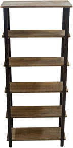 Pomona 6-Tier Bookcase – 70" Tall Solid Wood with Metal Frame Bookshelf – Durable Industrial Storage for Home Office, Living Room, or Bedroom by Alaterre Furniture (Brown Lacquer Finish)