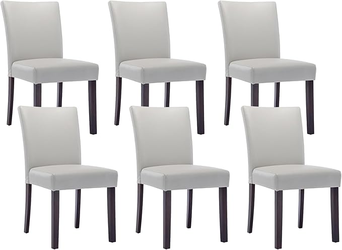 Watson & Whitely Dining Chairs Set of 6, Faux Leather Upholstered Armless Dining Room Chairs with Solid Wood Legs & Back Side Chair for Kitchen, Living Room, Restaurant, Light Grey