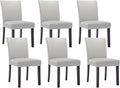 Watson & Whitely Dining Chairs Set of 6, Faux Leather Upholstered Armless Dining Room Chairs with Solid Wood Legs & Back Side Chair for Kitchen, Living Room, Restaurant, Light Grey