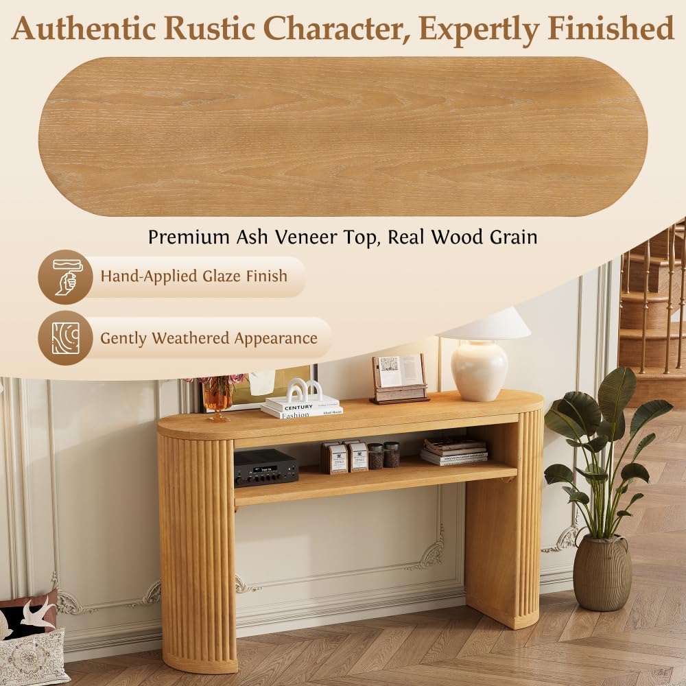 ZOEDO Rustic Console Table with Fluted Legs - Farmhouse Entryway Sofa Table, ...