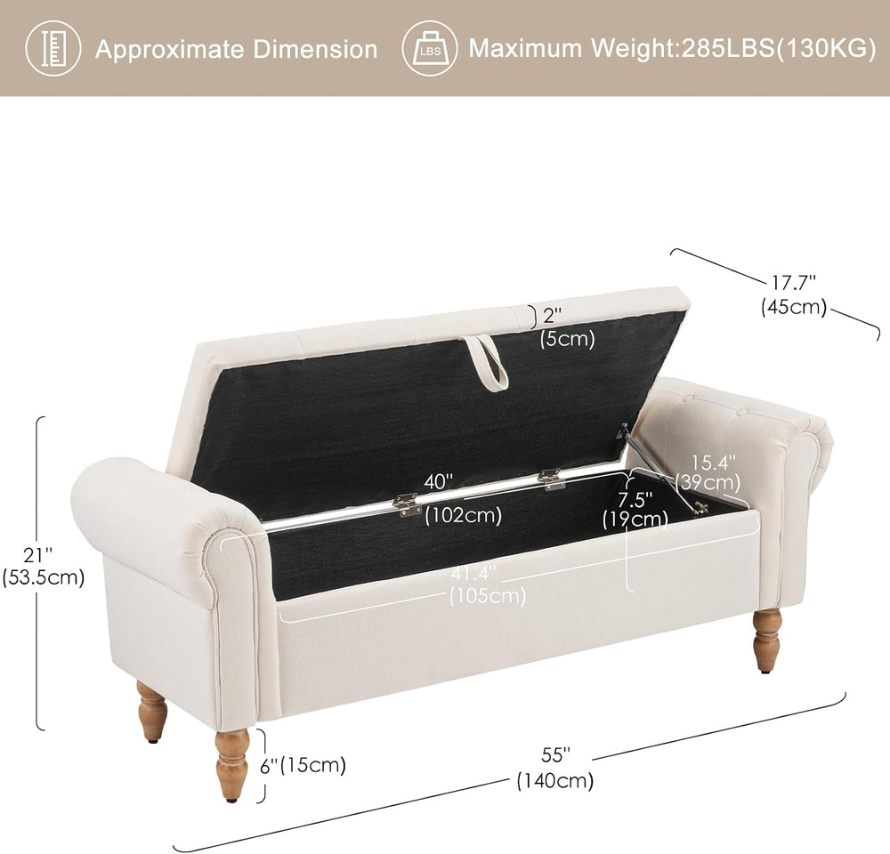 Furniliving 55” End of Bed Bench, Bedroom Bench with Button-Tufted, Large Uph...