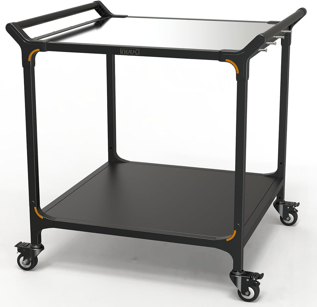 NUUK Grill Cart 32" x 32" Stainless Steel Pizza Oven Table with Double-Shelf Rolling Kitchen Island Cooking Station, Indoor & Outdoor Food Prep Cart