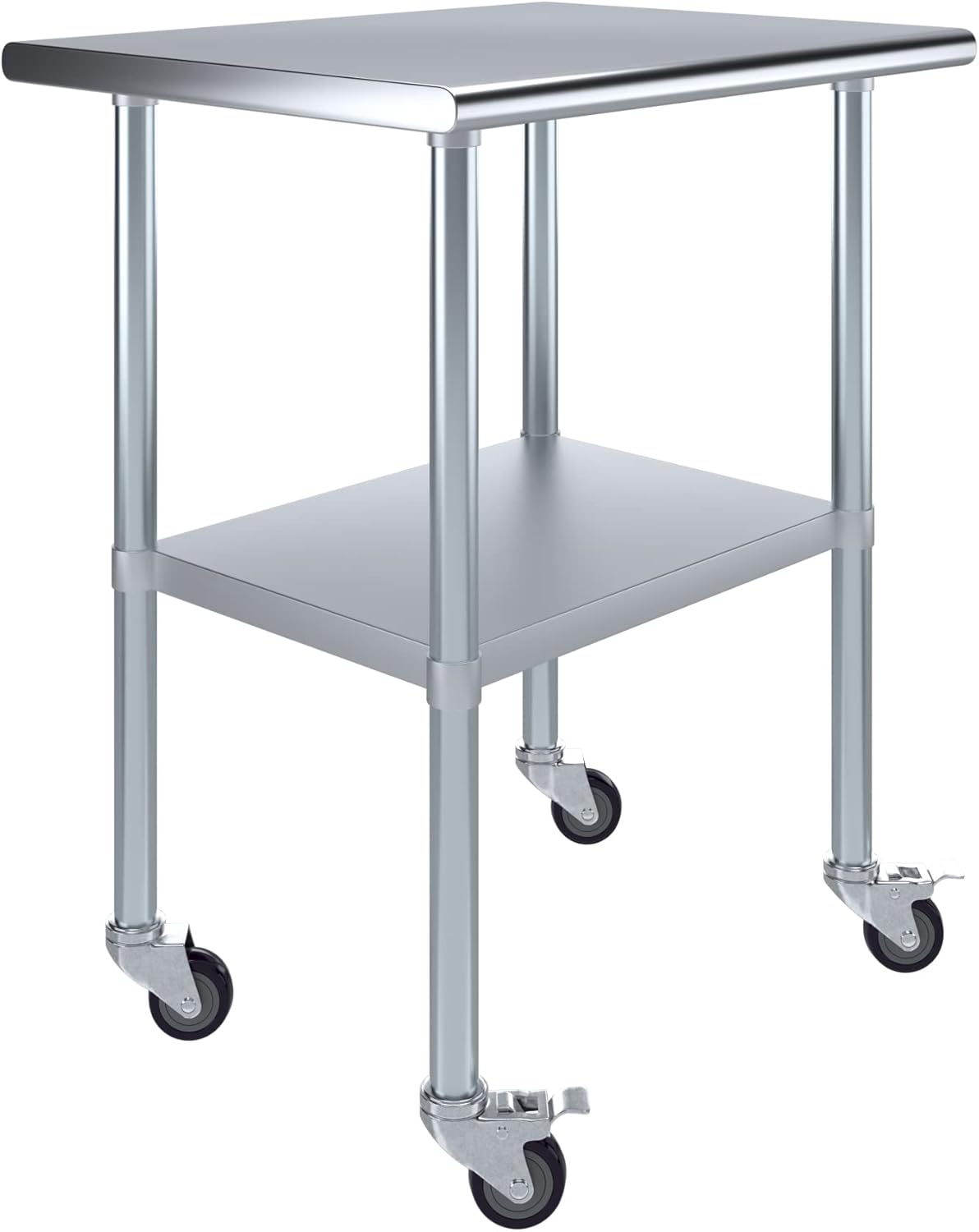 AmGood 24" x 30" Stainless Steel Work Table with Casters | Heavy Duty Metal Utility Table On Wheels | Kitchen Island Cart