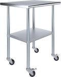 AmGood 30" Long x 24" Deep Stainless Steel Table with Casters