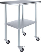 AmGood 30" Long x 24" Deep Stainless Steel Table with Casters