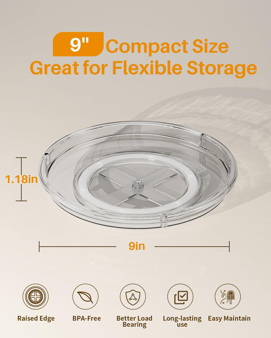 LAMU 2 Pack Lazy Susan Organizer 9 inch Lazy Susan Turntable for Cabinet, Rotating Spice Organization for Cabinet, Kitchen, Table Top, Countertop, Pantry Fridge Organizers and Storage, Gray