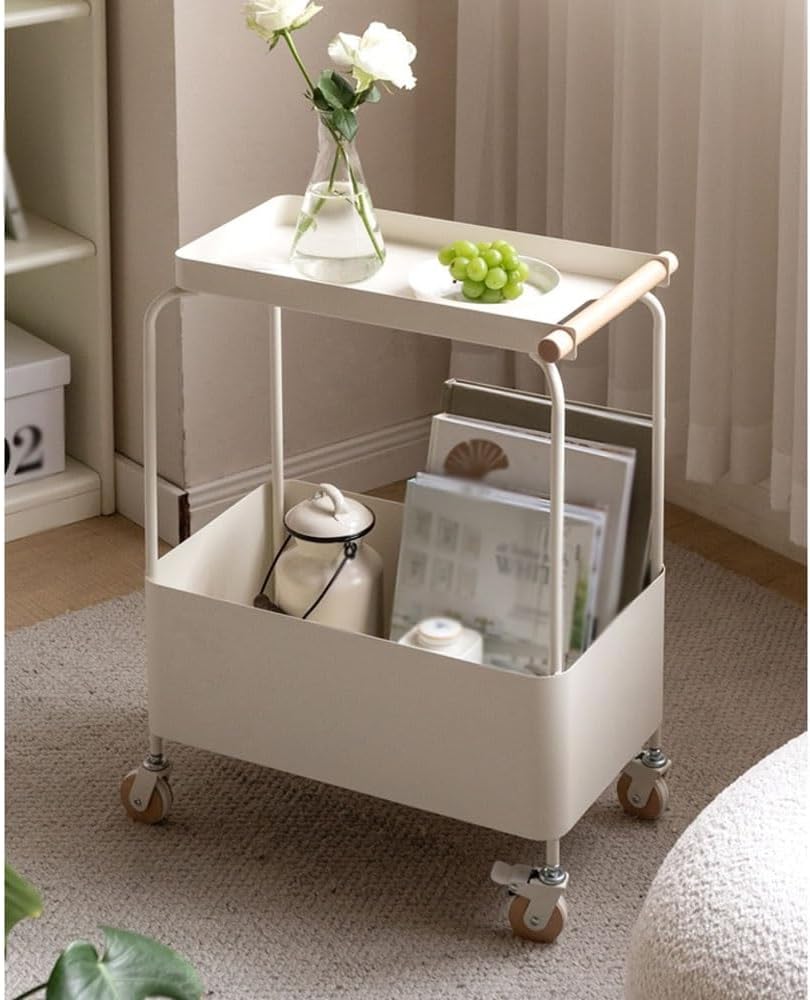 Coffee Table Living Room Small Trolley Wheeled Storage Rack Movable Sofa Side...