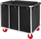 Commercial Laundry Cart with Wheels,Laundry Hamper Cart,Heavy Duty Rolling Basket with Large Capacity,Sorter Trolley for Home Hotel Apartment (Black, 35.43 * 25.6 * 31.5in)