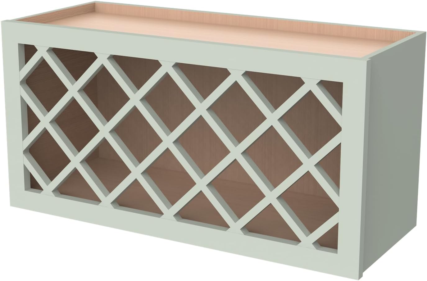 Solid Wood RTA Wine Bottle Rack Wall Cabinet with Lattice Panels - Wine Storage for Bar, Pantry, Cellar - Mocha (Jade Green, 30'W 12'D 15'H)