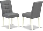 East West Furniture ANAS3-LWH-41 3 Piece Kitchen Table Set consists A Wooden Table and 2 Platinum Gray Polyester Fabric Person Chairs with Stylish Back- Linen White Finish