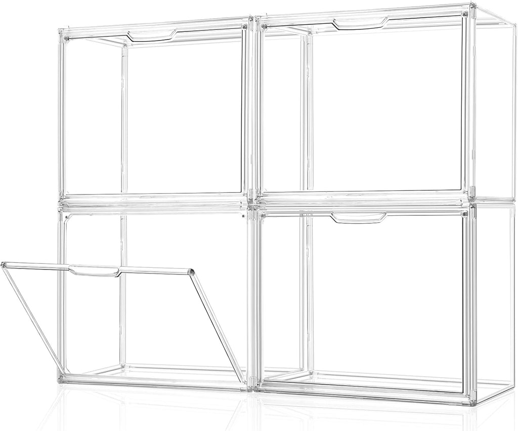 Purse Organizer for Closet, 4Pack Clear Stackable Storage Bins, Closet Organizers and Storage, Acrylic Display Case with Magnetic Door for Handbag Organzier, Heels, Collectibles