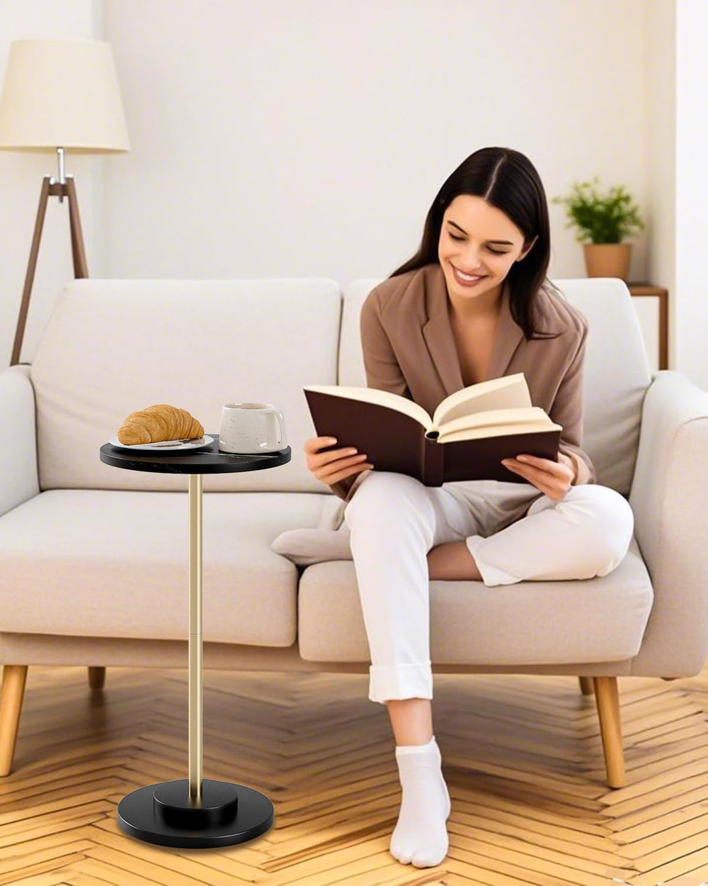 Round Side Table, Small Drink Table for Small Spaces, Modern Accent End Table...