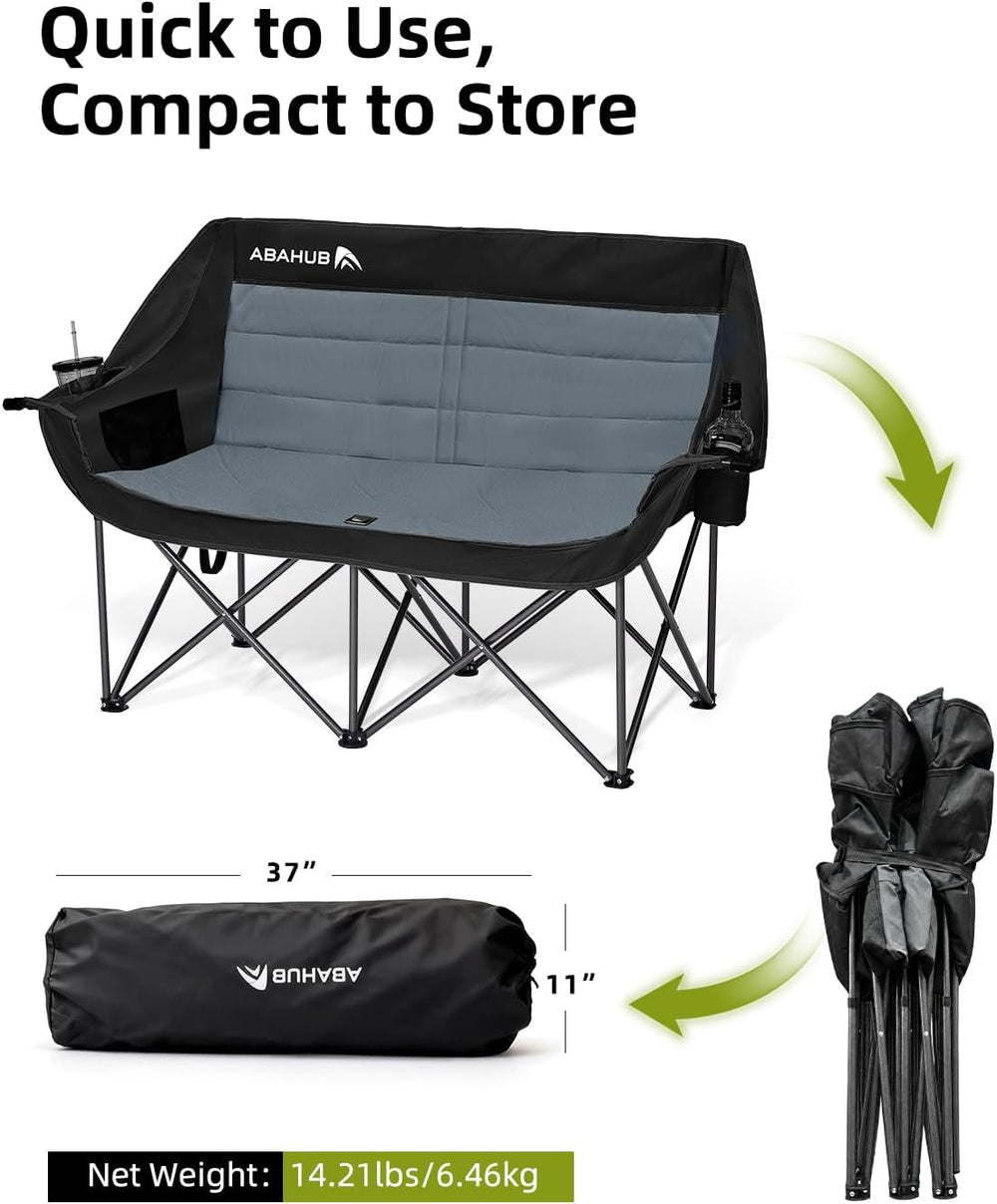 Abahub 2-Person Folding Camping Chair Loveseat Couch Chairs, 650 LBS Portable...