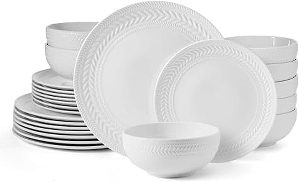 Pfaltzgraff Josephine 24-Piece Dinnerware Set, Porcelain Dish Set with Emboss...